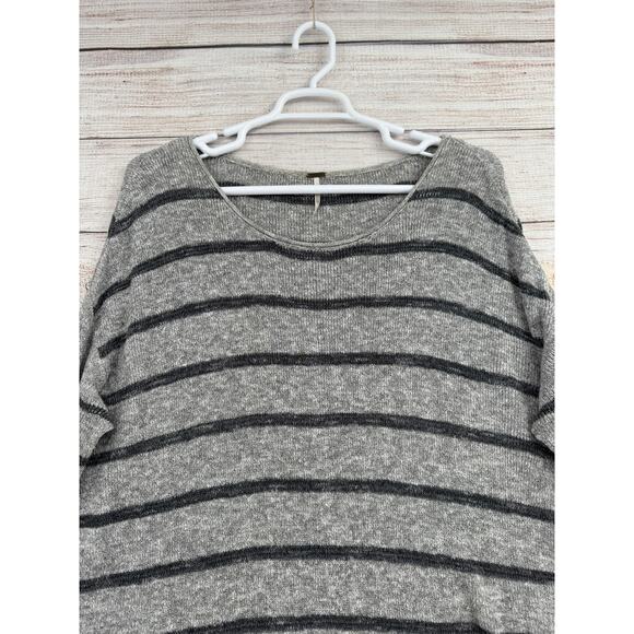 Free People Striped Split Hem Tunic Sweater Womens Large Gray Black Knit - Picture 3 of 12